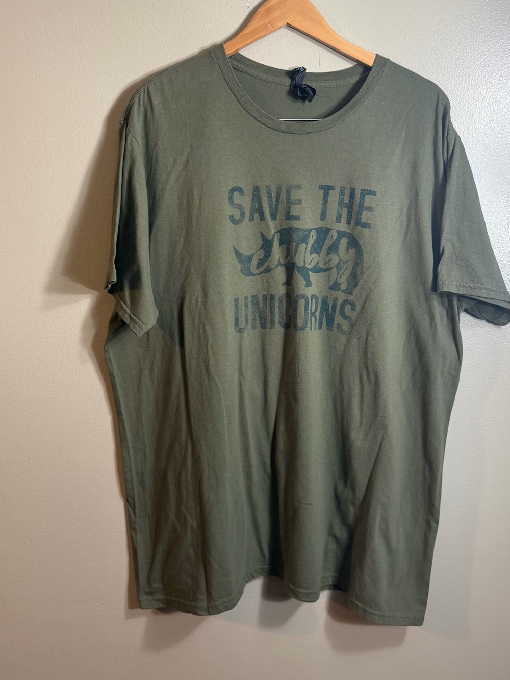 Save The Chubby Unicorns Funny Graphic Tee Olive Green 2XL